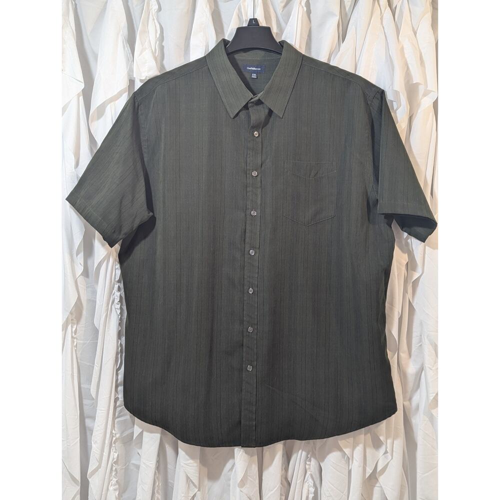 Croft & Barrow Sz XXL Forest Green with Black Pin Stripes Short Sleeve Button Up